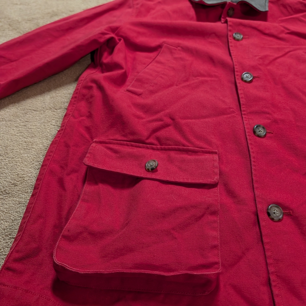 Lands End Vintage Red Canvas Chore Coat with Leather Collar - Picture 6 of 16